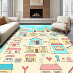 Whimsical Village Houses Pattern Rug