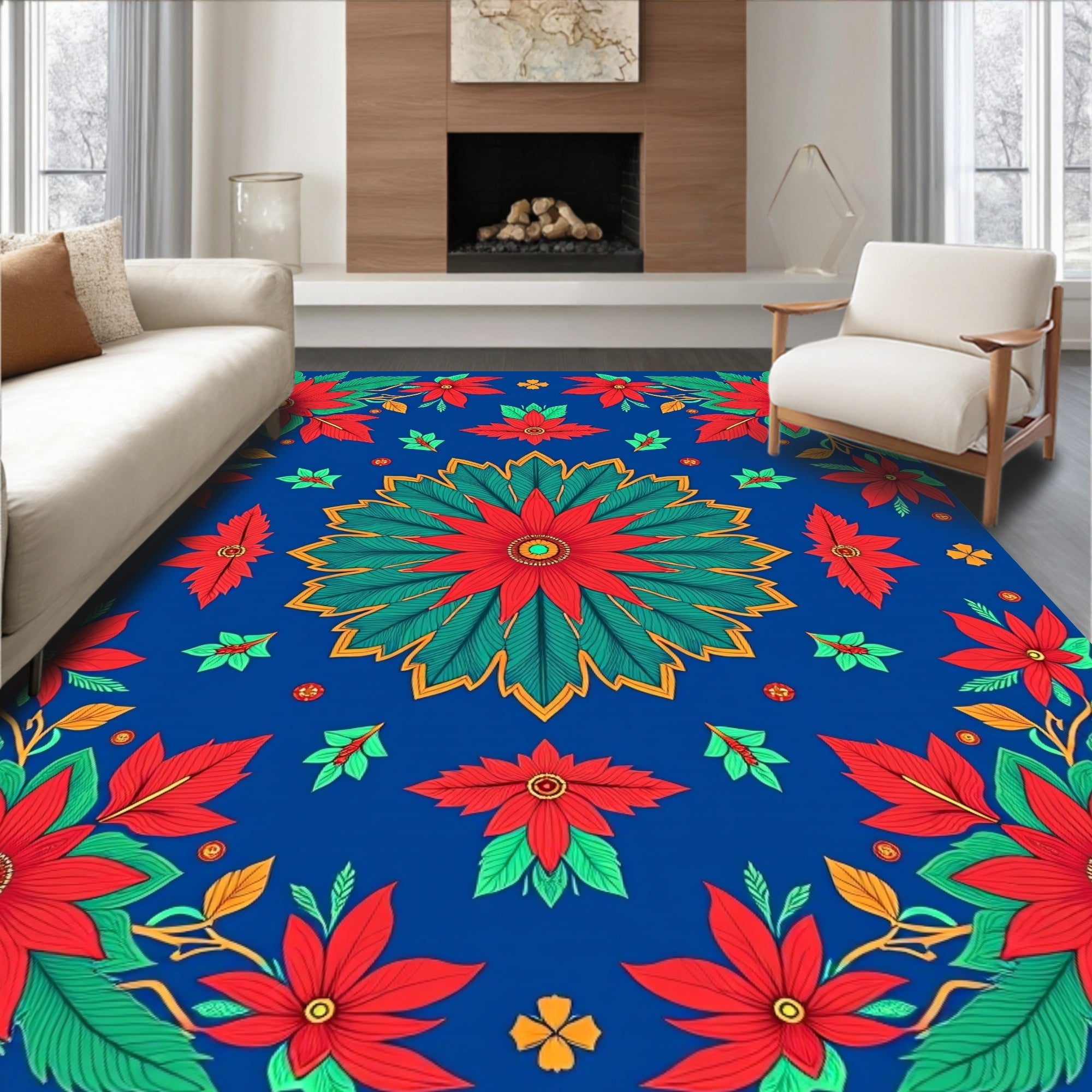 Vibrant Floral Patterned Textile Design Rug
