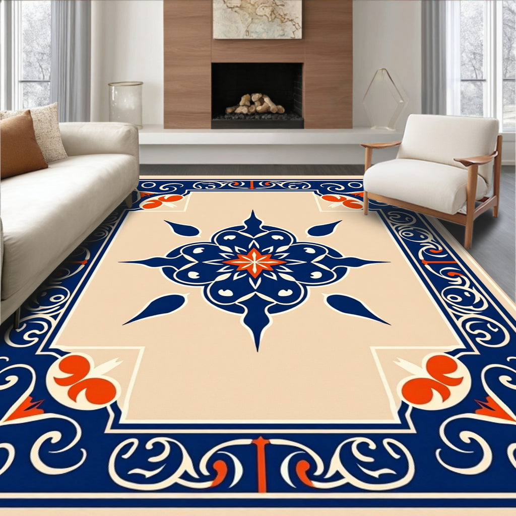 Ornate Blue Orange Neutral Classic Rug