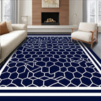 Geometric Honeycomb White On Navy Rug