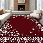 Elegant White Floral Border Pattern Rug