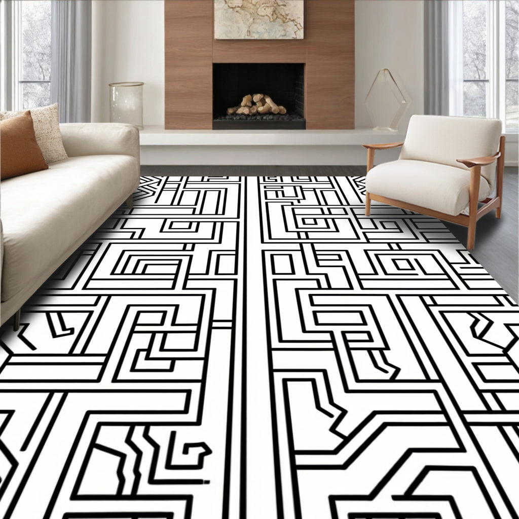 Abstract Geometric Maze Pattern Rug