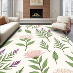 Botanical Leaf and Flower Pattern Rug
