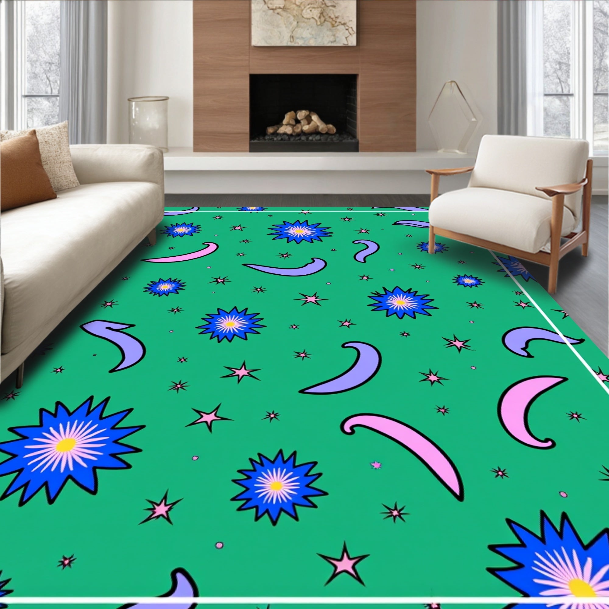 Whimsical Star Swirl Pattern Rug