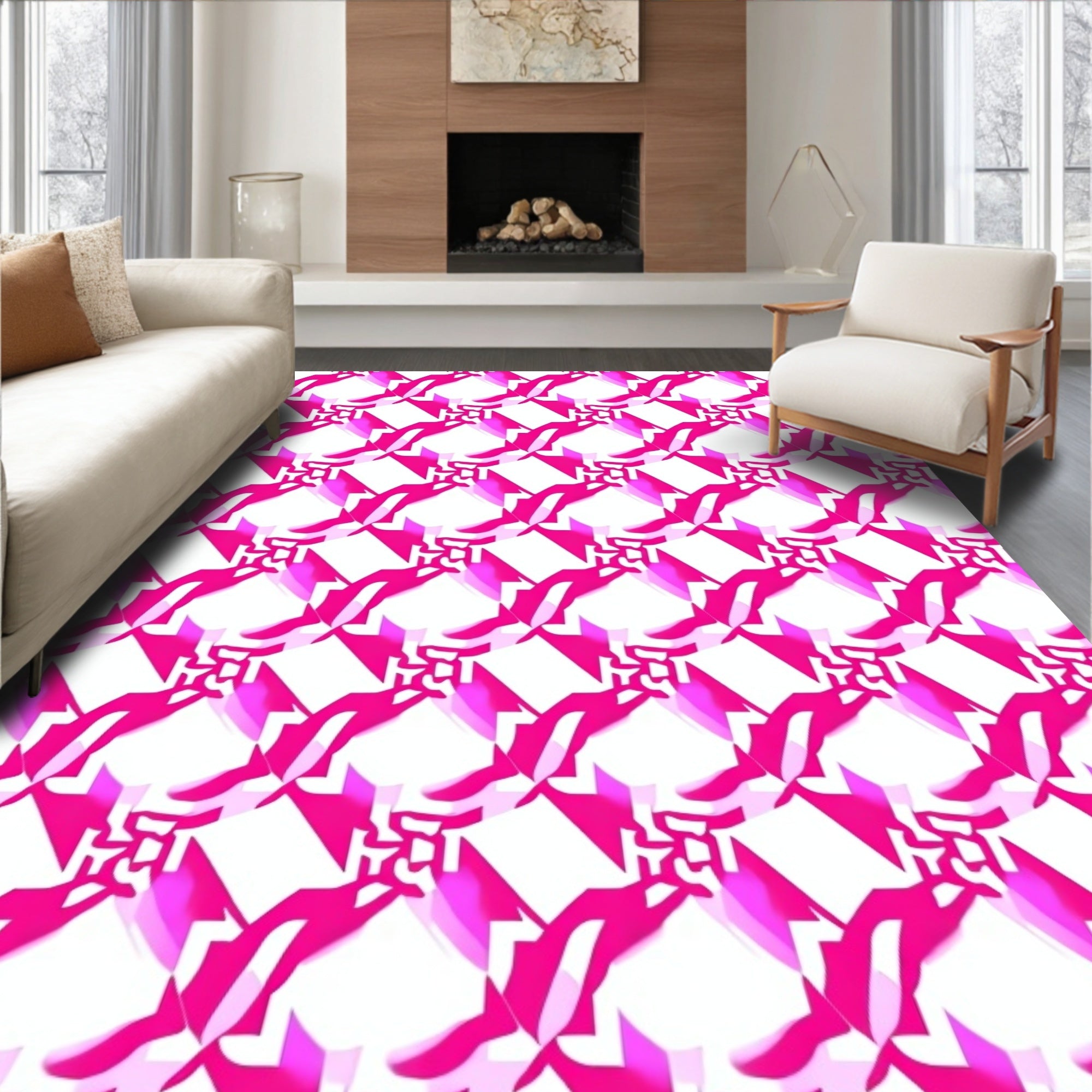 Bold Pink Geometric Abstract Rug
