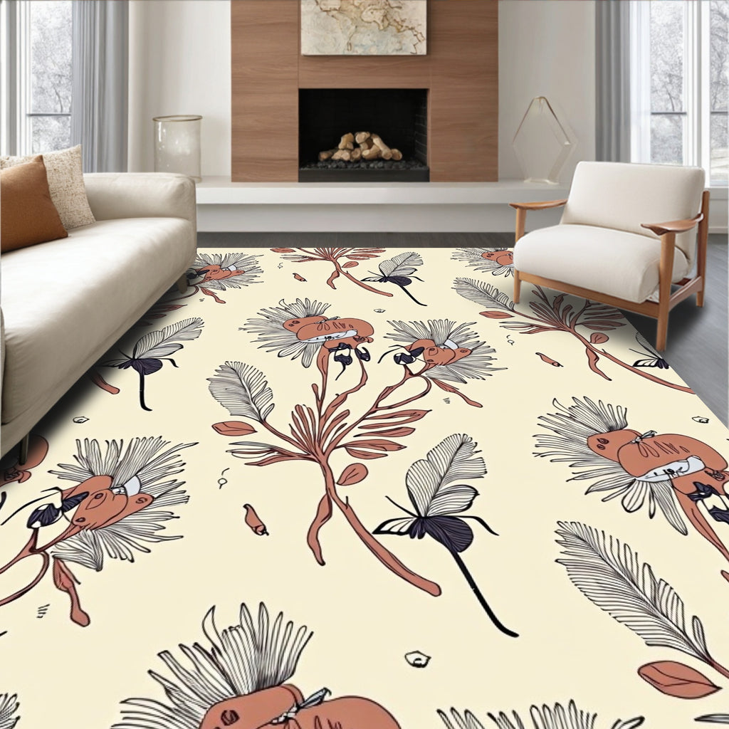 Botanical Fern Bloom Pattern Rug
