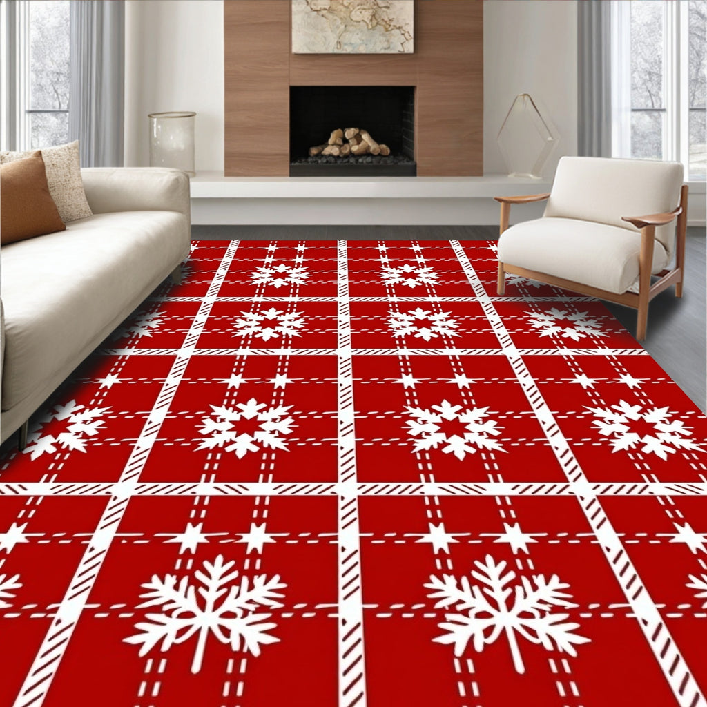 Classic Red Snowflake Plaid Pattern Rug