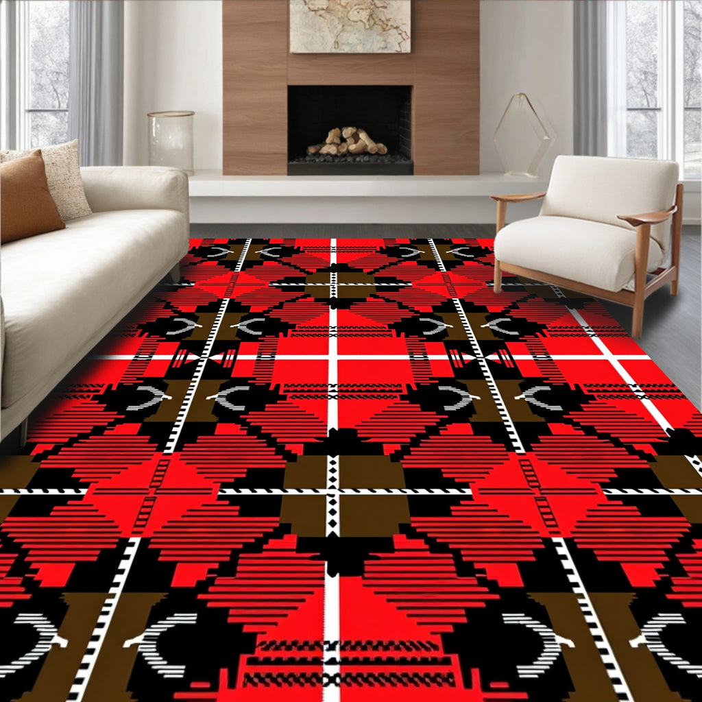 Bold Red Checkered Diamond Pattern Rug