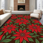 Red Floral Leaves Pattern Rug