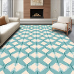 Teal Cream Geometric Interlocking Pattern Rug