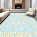 Pale Blue Floral Leaf Pattern Rug