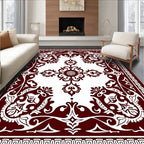 Intricate Floral Scrollwork Red and White Rug