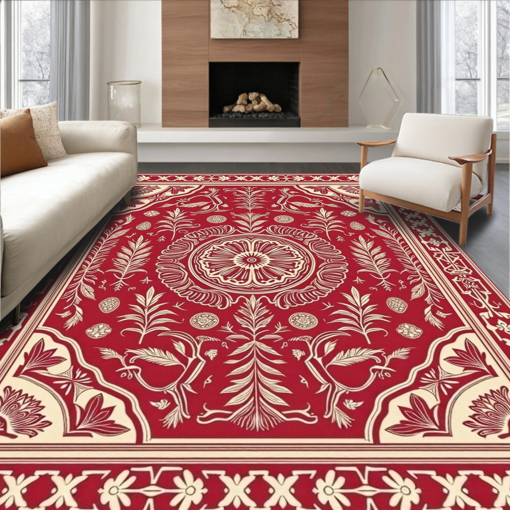 Ornate Red Floral Medallion Rug