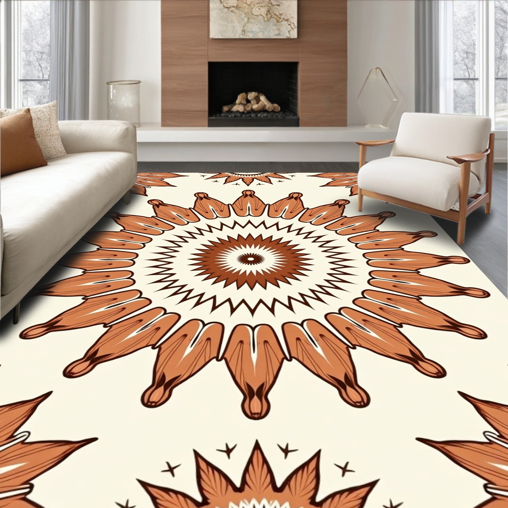 Brown Petal Mandala Pattern Rug