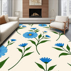 Blue Daisies Botanical Pattern Rug