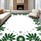 Festive Evergreen Snowflakes Border Rug
