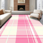 Pink White Plaid Geometric Pattern Rug