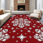 Intricate Folk White Snowflake Pattern Rug