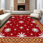 Red Snowflake Pattern with Gold Border Rug
