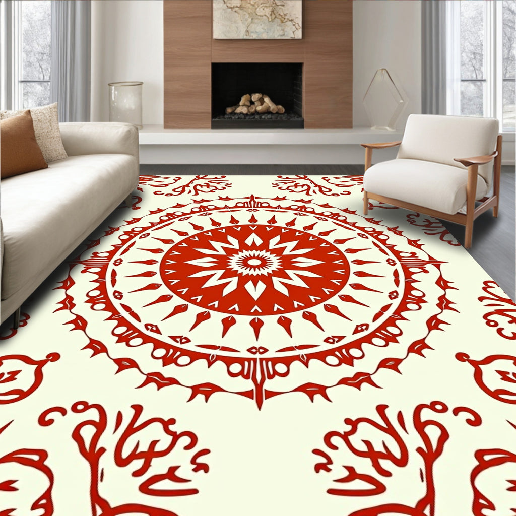Intricate Red Mandala Pattern Rug