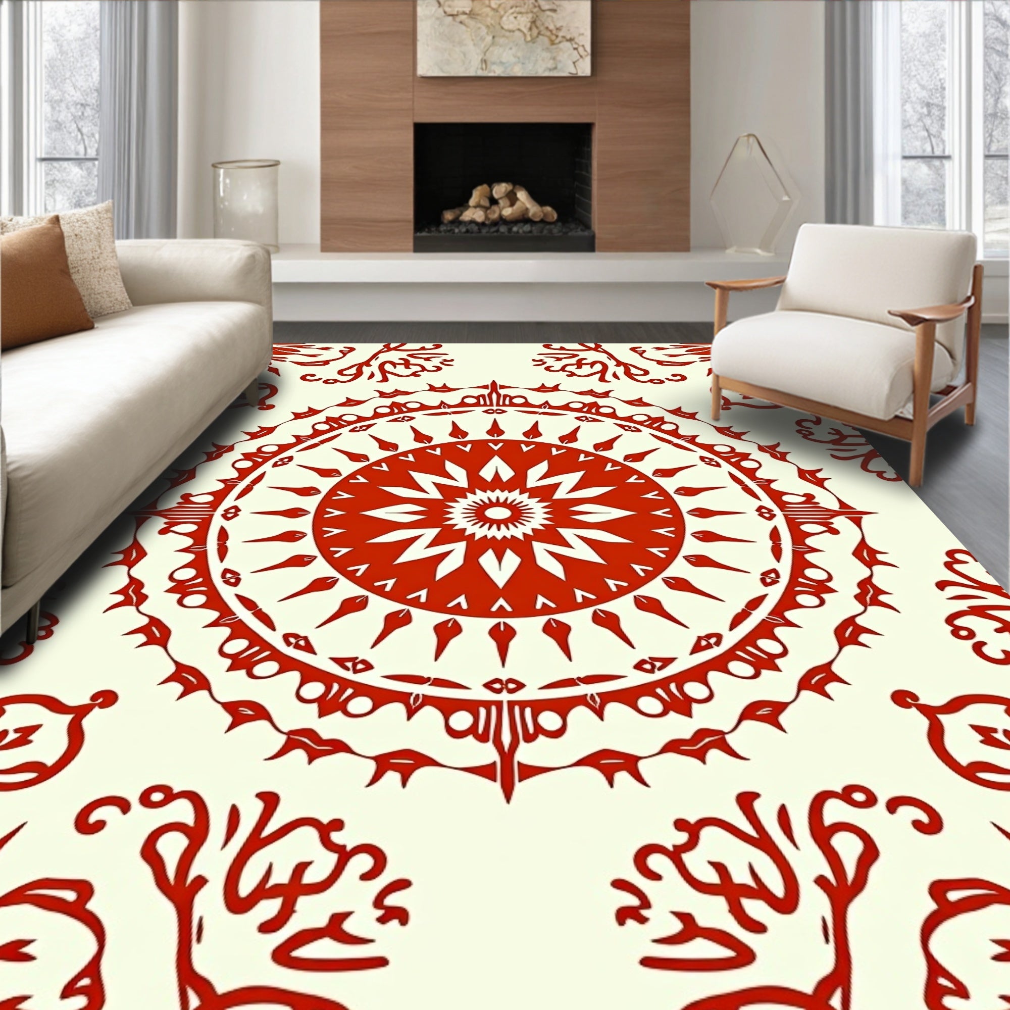 Intricate Red Mandala Pattern Rug