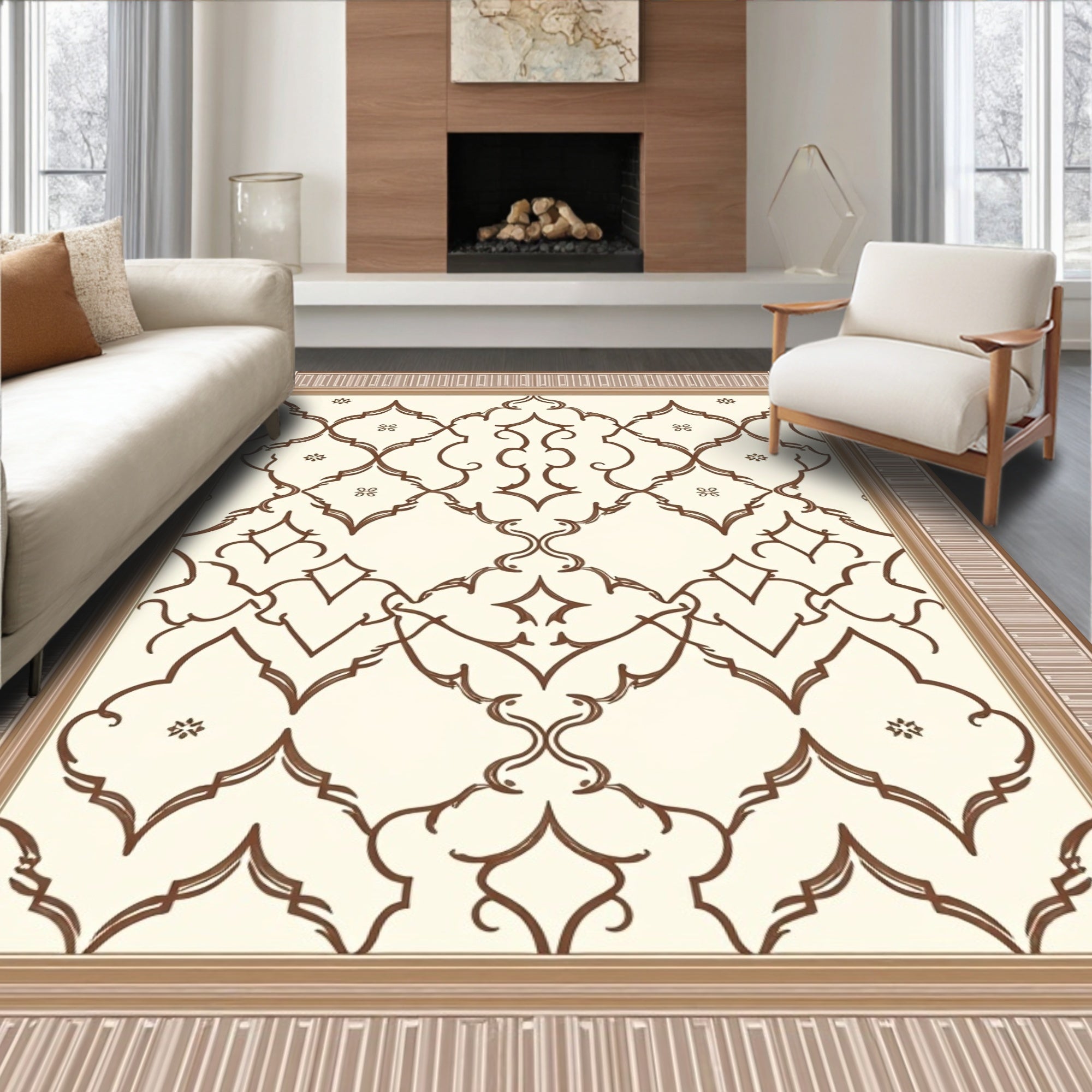 Charming Scrollwork with Repeating Motif Design Rug