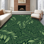 Dark Green Leafy Vine Pattern Rug
