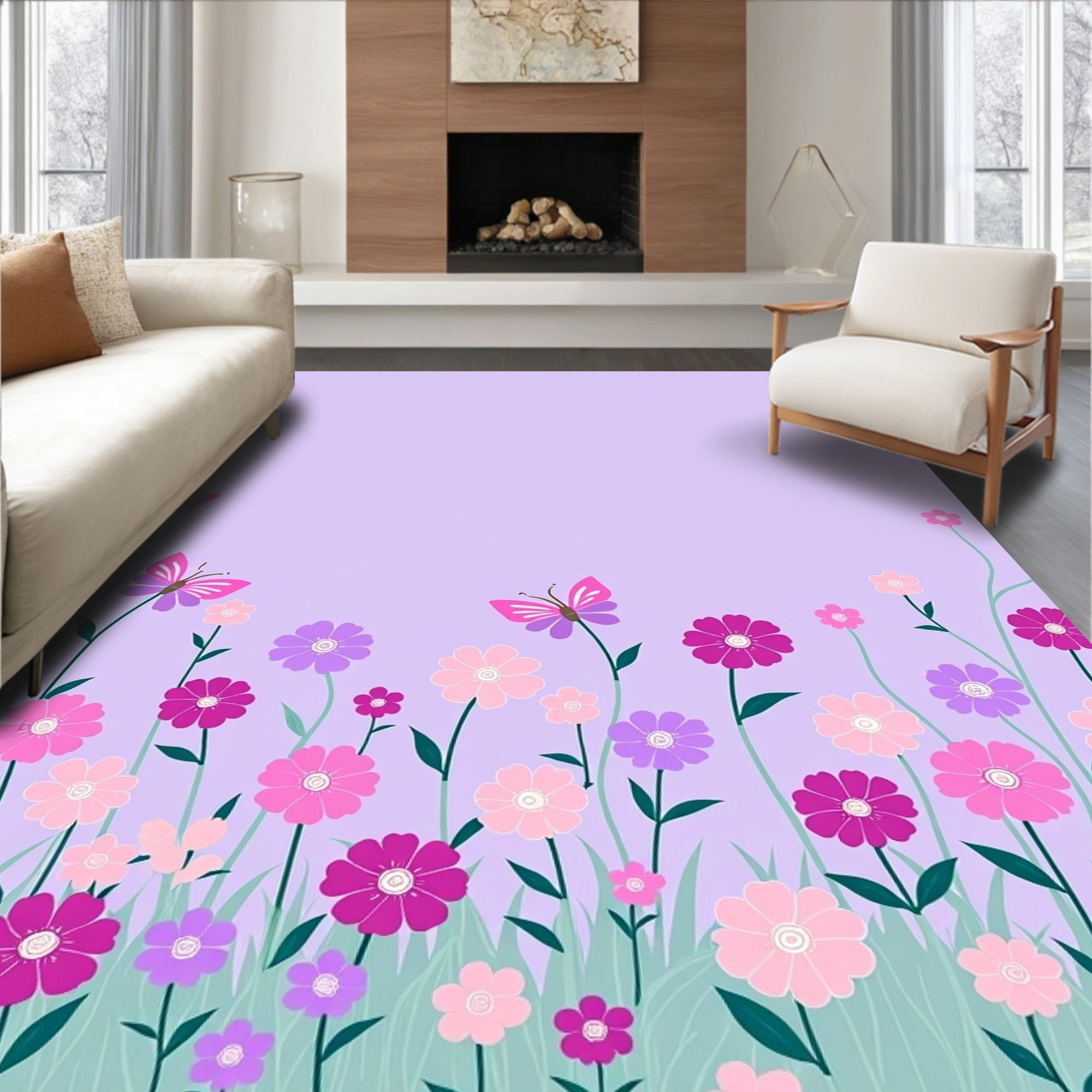 Spring Butterfly Garden Design Rug