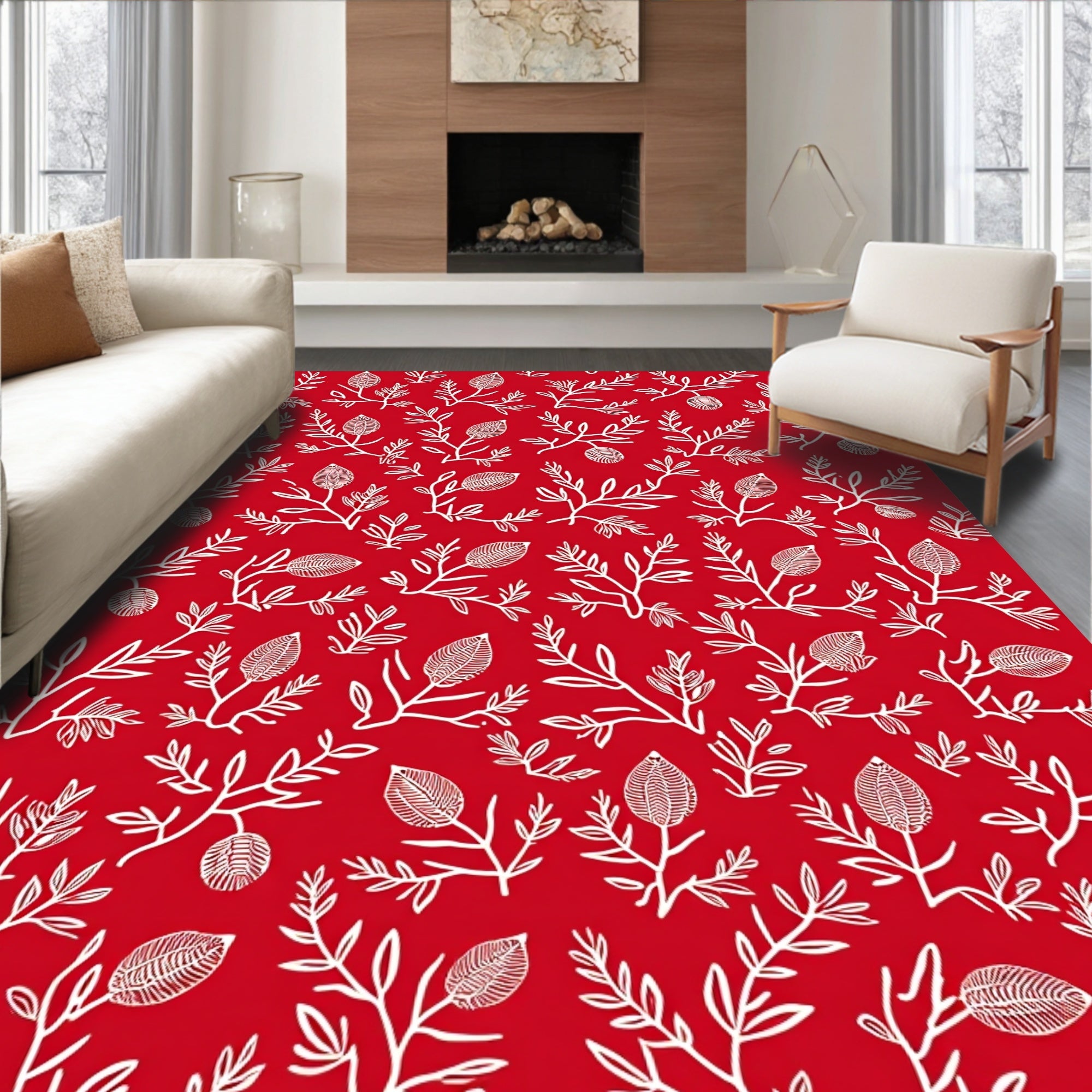 Romantic Red Flora Pattern Design Rug