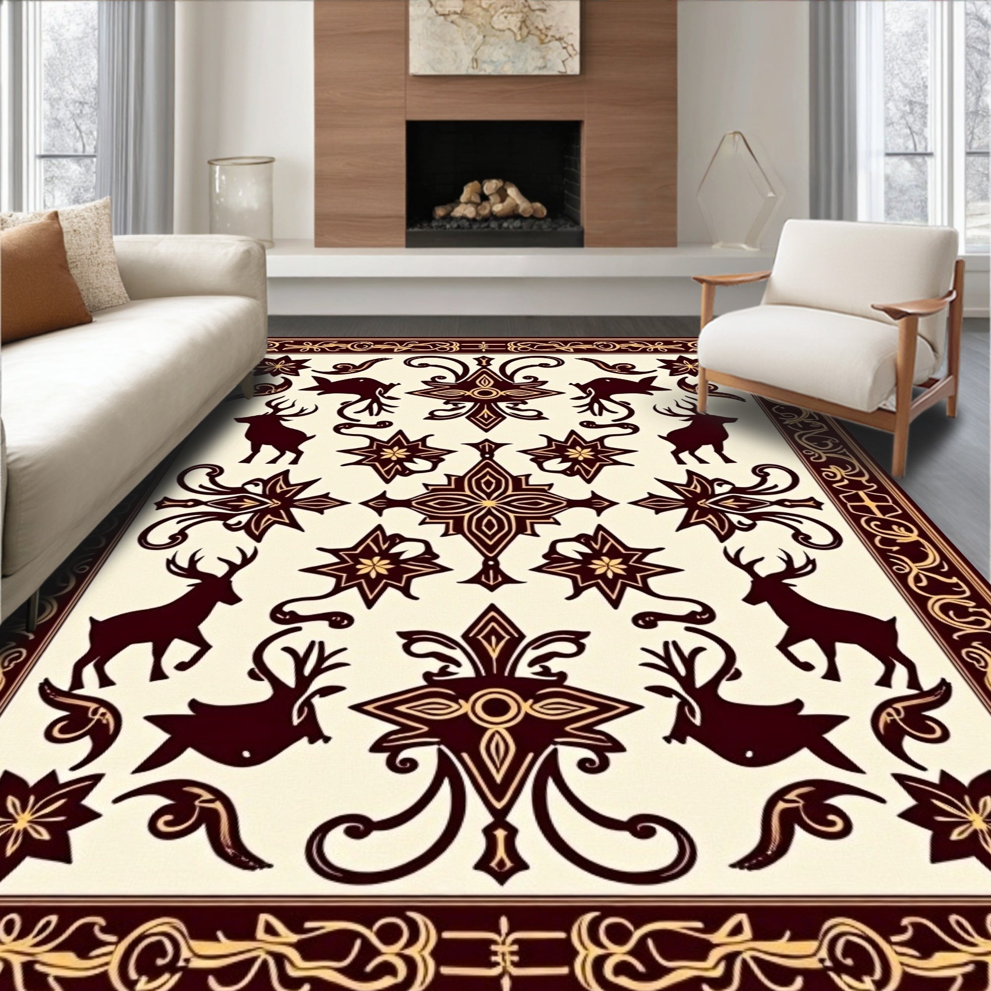 Ornate Deer Star Pattern Design Rug