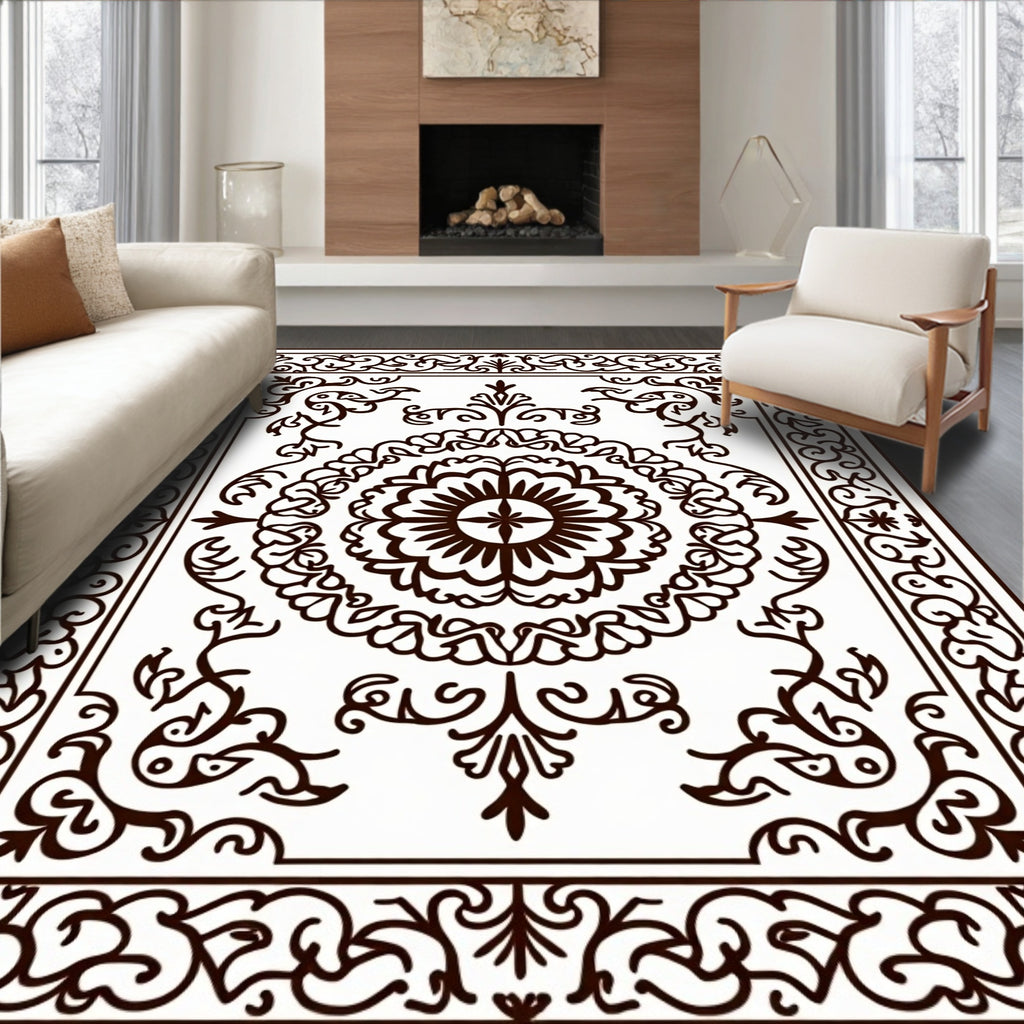 Intricate Scrollwork Floral Border Design Rug