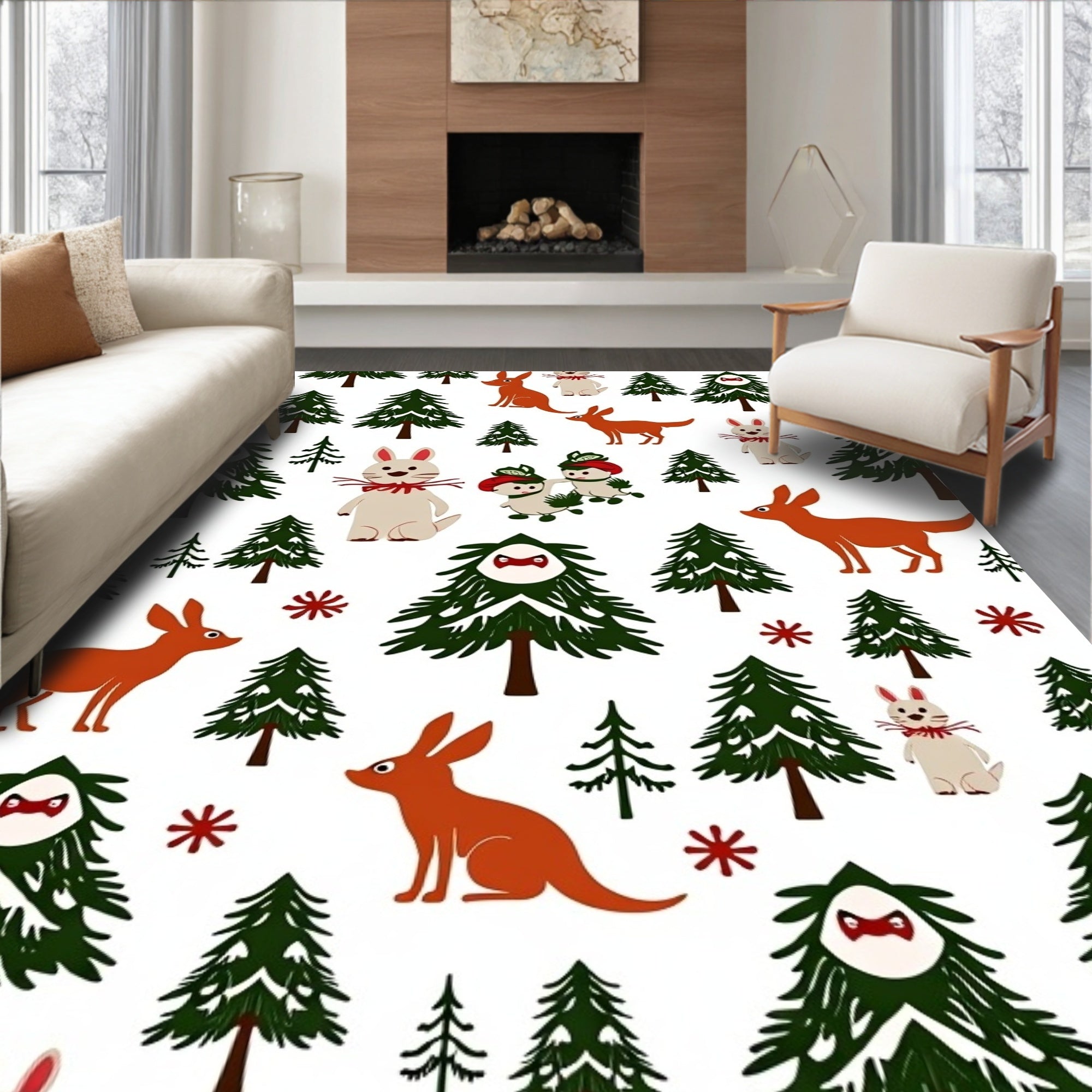 Whimsical Forest Creature Pattern Rug