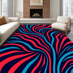 Dynamic Red Blue Wavy Stripes Rug