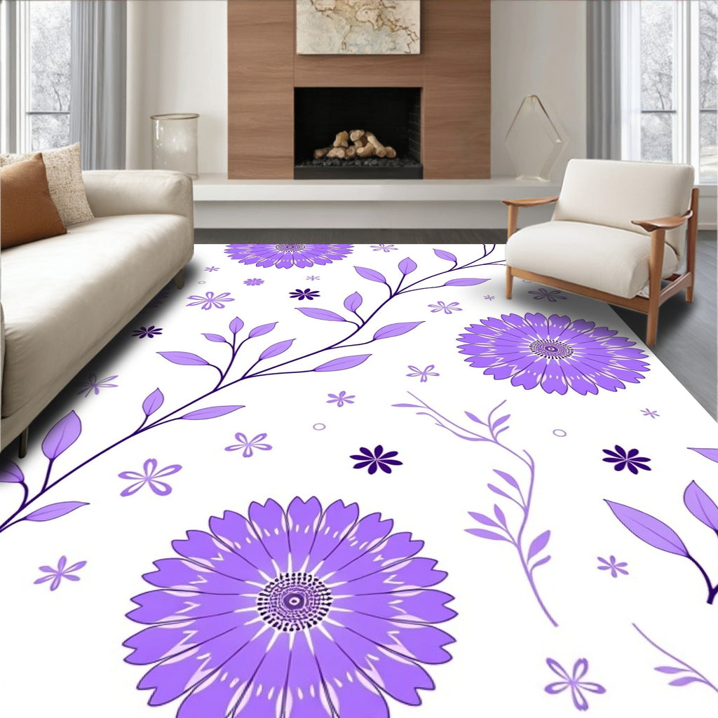Purple Floral Branches Pattern Rug