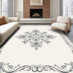 Elegant Black White Floral Scroll Rug