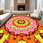 Vibrant Psychedelic Floral Mandala Rug