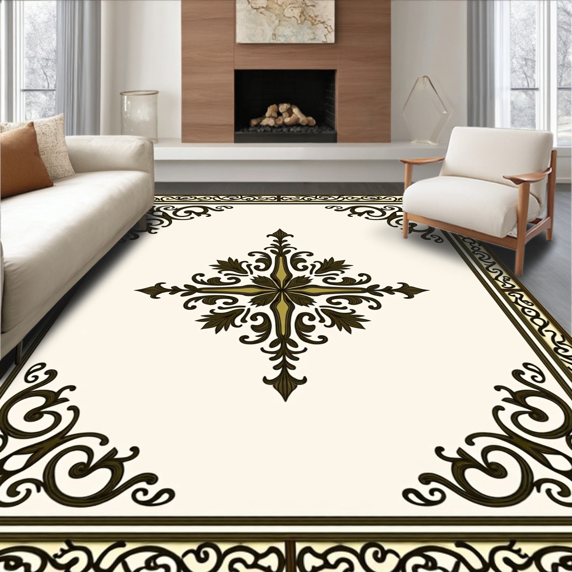Elegant Scrollwork Ornate Design Rug