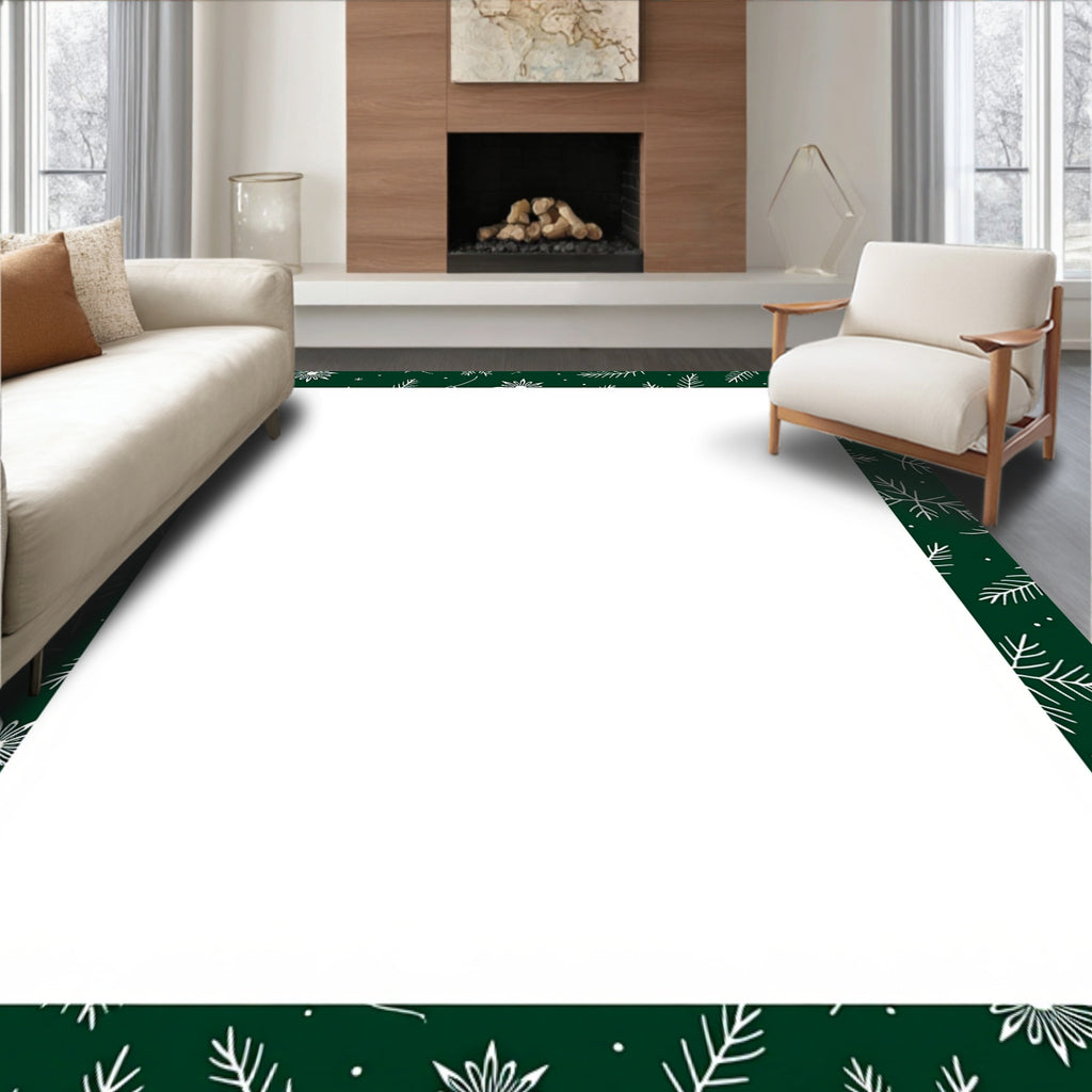 Forest Green White Winter Snowflakes Rug