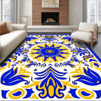 Bold Blue and Yellow Floral Medallion Rug