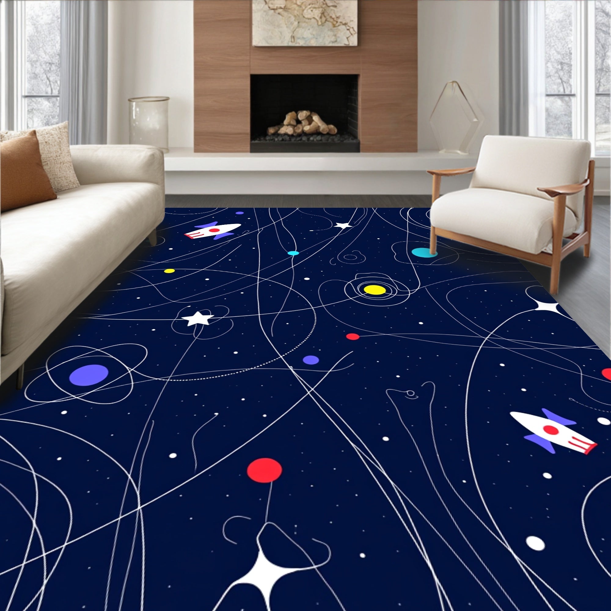 Cosmic Orbit And Rocket Abstract Rug