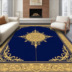 Ornate Golden Floral Medallion Border Rug