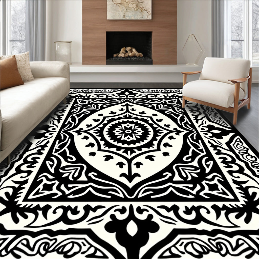 Intricate Monochrome Tribal Mandala Rug