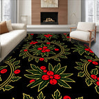 Festive Holly Berry Round Pattern Rug