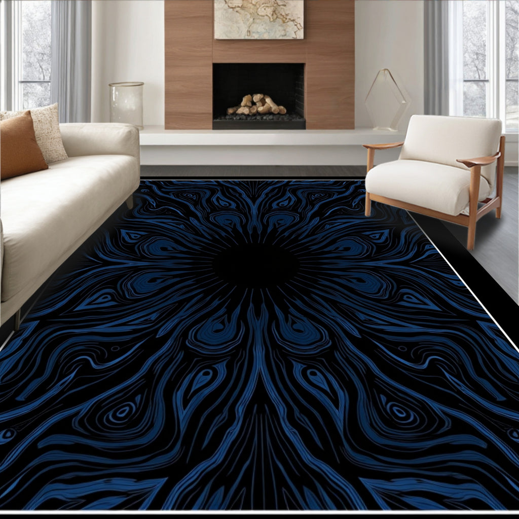 Deep Blue Swirling Organic Pattern Rug