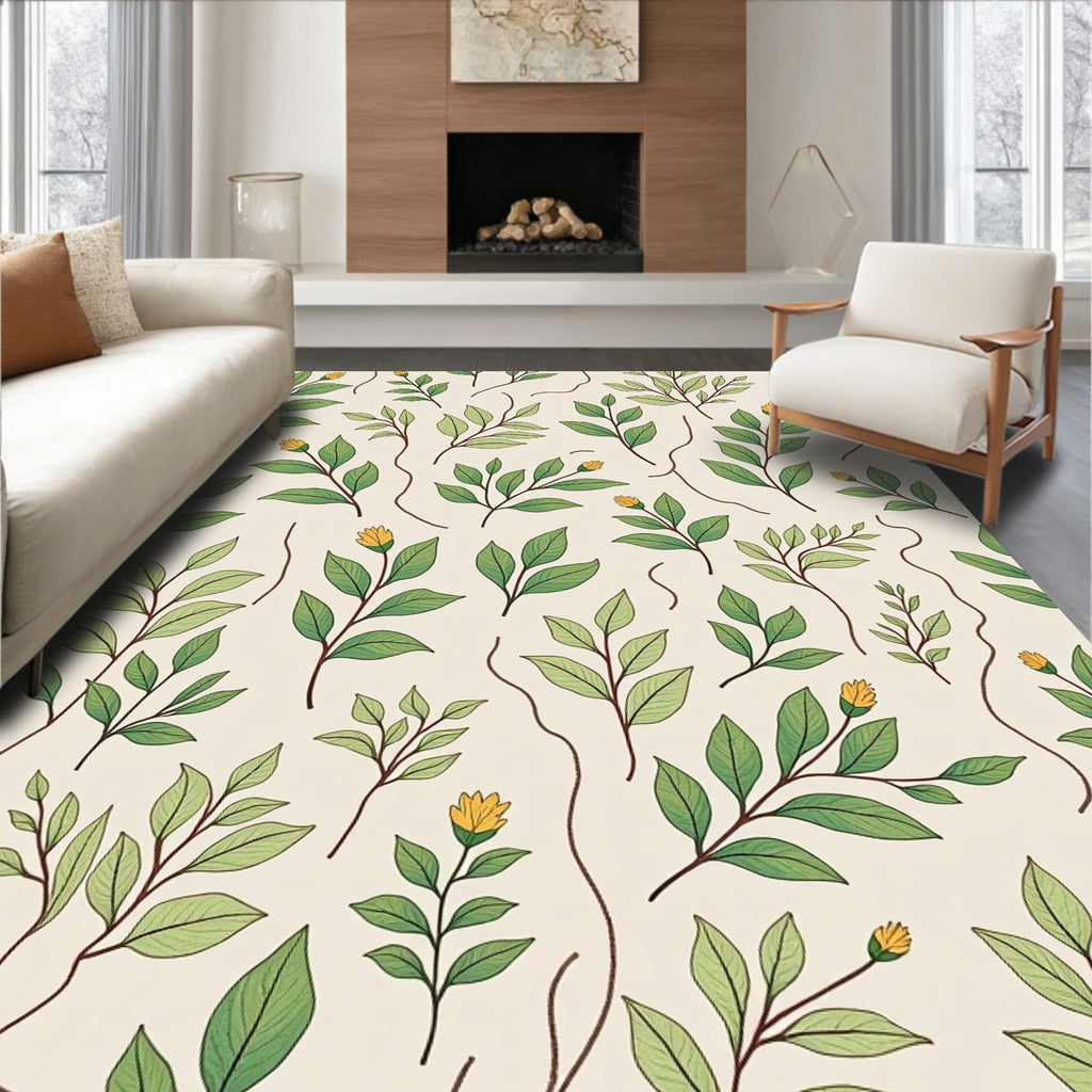 Botanical Leaf and Bud Pattern Rug