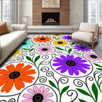 Bright Floral Circles Geometric Pattern Rug