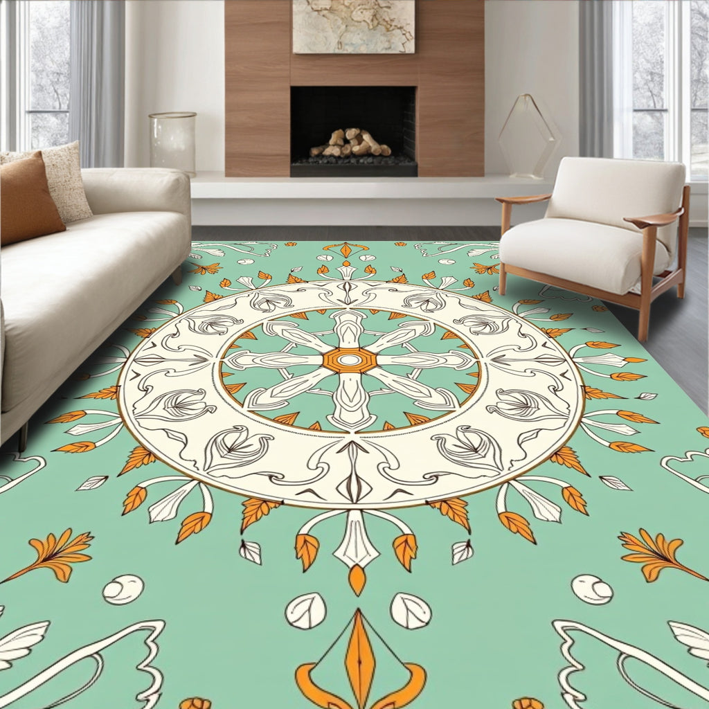 Art Nouveau Floral Wheel Pattern Rug