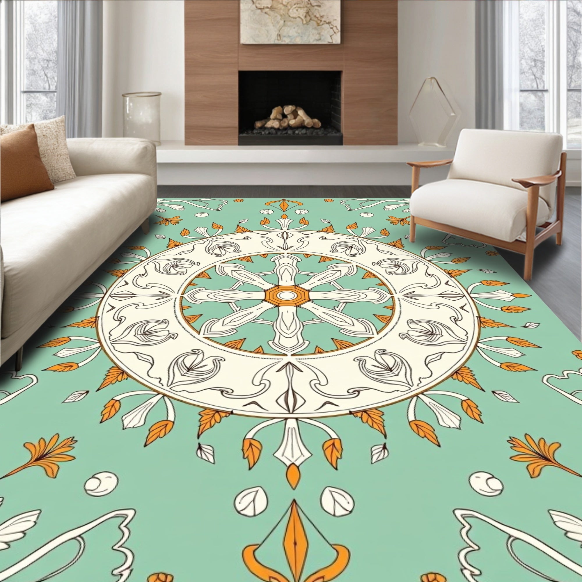 Art Nouveau Floral Wheel Pattern Rug