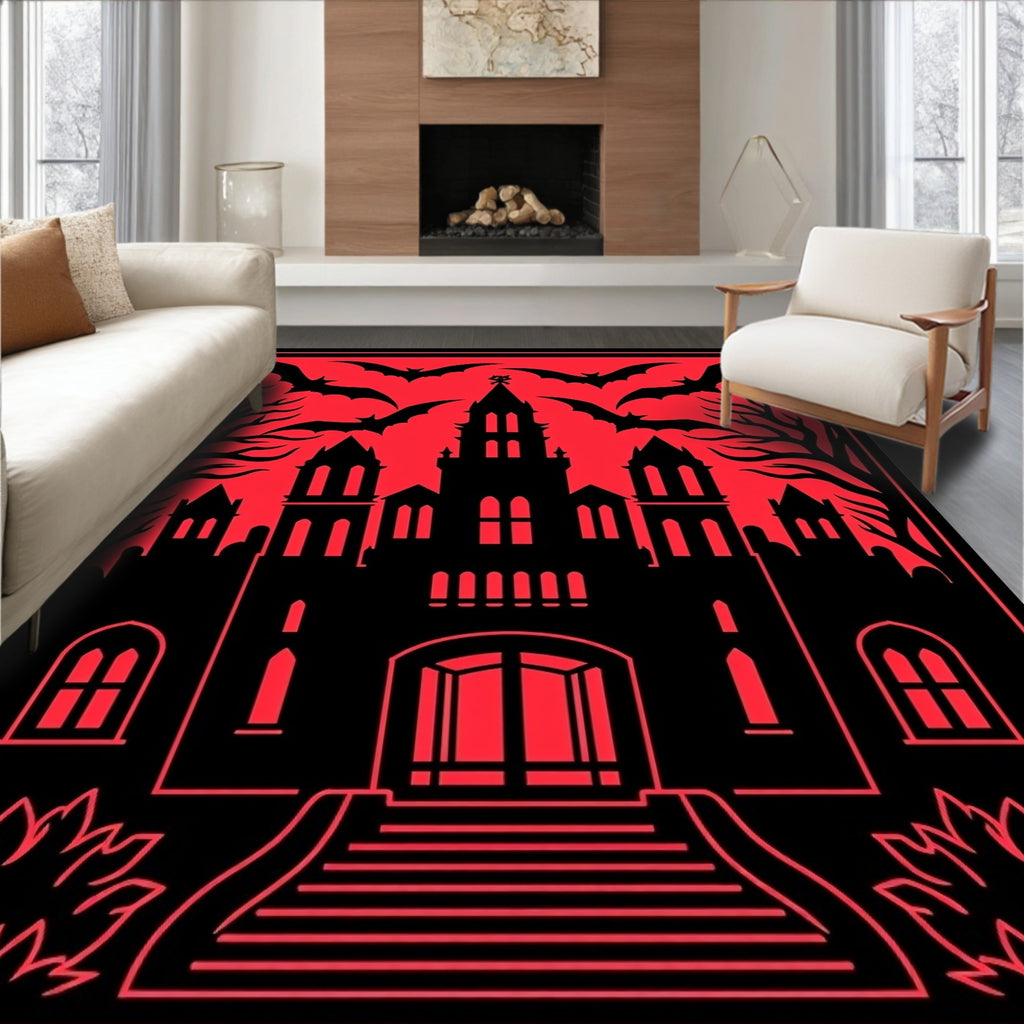 Castle Entrance With Flying Bats Rug