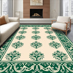 Elegant Green Floral Damask Style Rug